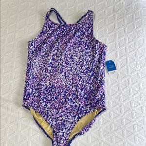 Lands' End Purple and White One Piece Swimsuit